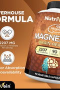 Nutrivein Magtein Magnesium L-Threonate Glycinate Taurate Brain Sleep Mood Recovery 2207 mg 90 Caps