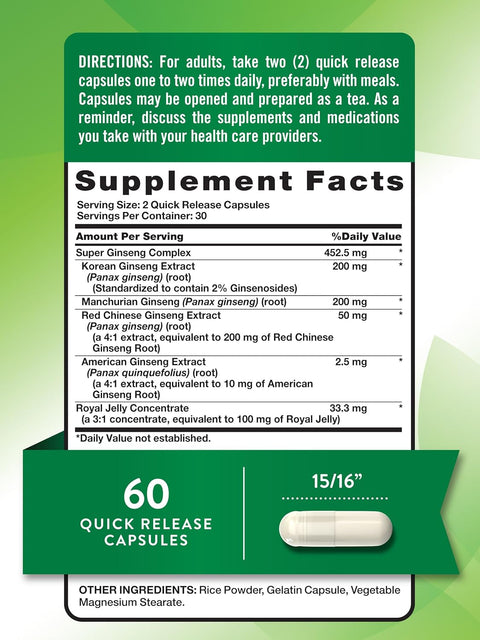 Nature's Truth Super Ginseng Complex (Korean Ginseng+American Ginseng) with Royal Jelly 60 Caps