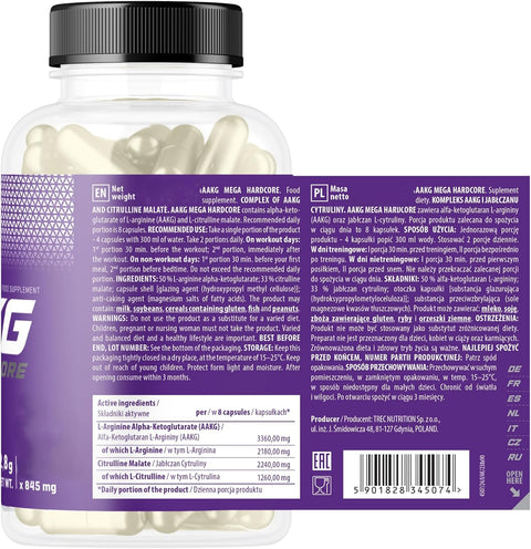TREC Nutrition AAKG Nitric Oxide L-Arginine L-Citrulline Pump 120 Caps