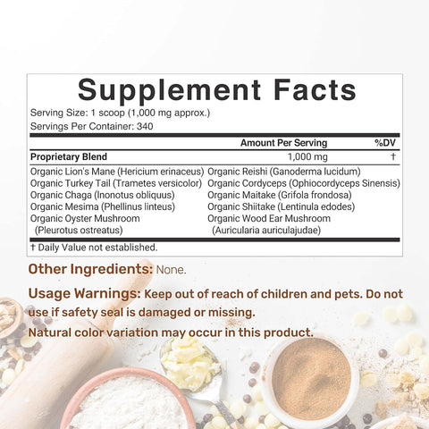 DEAL SUPPLEMENT Organic Mushroom Powder Shiitake Lions Mane Cordyceps Chaga More Immune Energy Brain Health