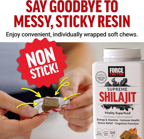 Force Factor Supreme Shilajit, Premium Himalayan Shilajit Trace Mineral Immune Health 60 Chews