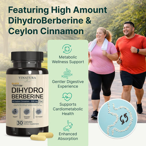 VINATURA Dihydroberberine with Ceylon Cinnamon, 500mg Patented GlucoVantage Super Berberine 30 Caps