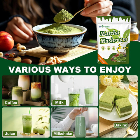 İngreens Mushroom Matcha MCT Reishi & Lion's Mane for Immune Strengthen Focus & Energy 200 gr