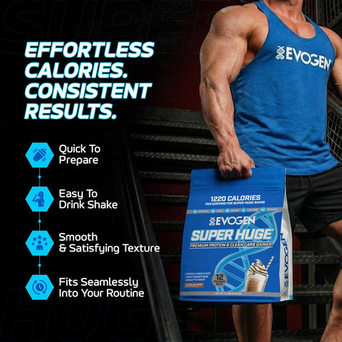 Evogen Super Huge Mass Gainer Protein High Calorie Weight Gainer Carbs & Nutrients Strength 5,4 Kg