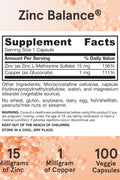 Jarrow Formulas Zinc Balance with Copper - Essential Minerals for Immune 15 mg 100 Veggie Caps