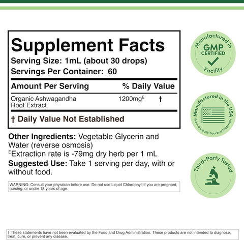 Double Wood Ashwagandha Liquid Drops 1,200mg, Root Extract, 60 Servings