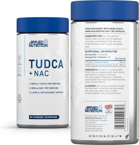 Applied Nutrition TUDCA + NAC - Liver & Antioxidant Support Bile Salts 800mg Tauroursodeoxycholic Acid 90 Caps