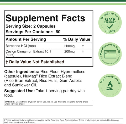 DOUBLE WOOD Berberine HCl with Ceylon Cinnamon AMPK Activator Blood sugar 120 Caps