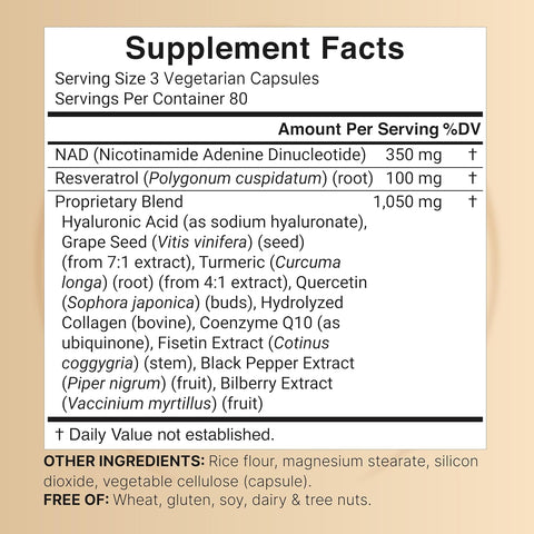 NatureBell NAD+ 11-in-1 Complex 1,500 mg NMN Alternative Resveratrol CoQ10 Hyaluronic Acid, Fisetin 240 Veggie Caps
