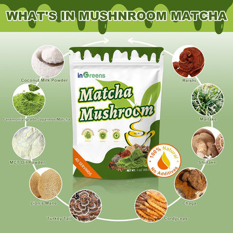 İngreens Mushroom Matcha MCT Reishi & Lion's Mane for Immune Strengthen Focus & Energy 200 gr