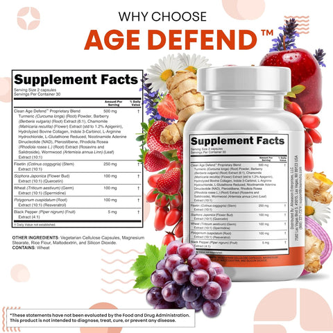 Clean Nutraceuticals Fisetin Quercetin Resveratrol Spermidine - Longevity with NAD Berberine Apigenin Anti Aging Cellular Health Support Caps 60
