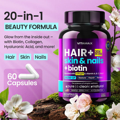 Vitamax Biotin Collagen Keratin Booster with Hyaluronic Acid Msm İnositol Astaxanthin 60 Caps