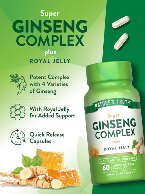 Nature's Truth Super Ginseng Complex (Korean Ginseng+American Ginseng) with Royal Jelly 60 Caps
