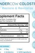 WONDERCOW Colostrum Gut Health Immune Support & Wellness IgG Pure Whole Bovine Colostrum Superfood, Unflavored, 60 Servings