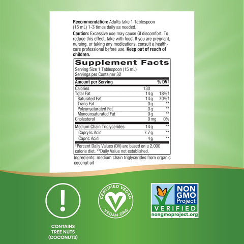 Nature's Way Organic MCT Oil Brain and Body Fuel from Coconuts C8 Caprylic Acid Keto