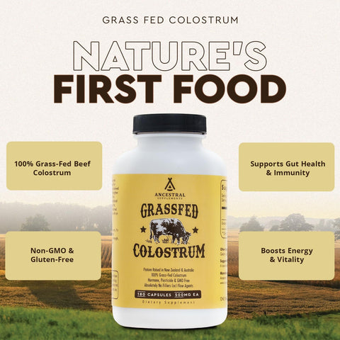 Ancestral Supplements Grass Fed Beef Colostrum Supplement, 3000 mg, 180 Caps