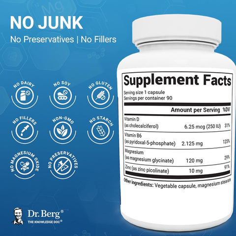 Dr. Berg Maximum Strength 4-in-1 Chelated Magnesium Glycinate D3, B6 & Zinc 90 Caps