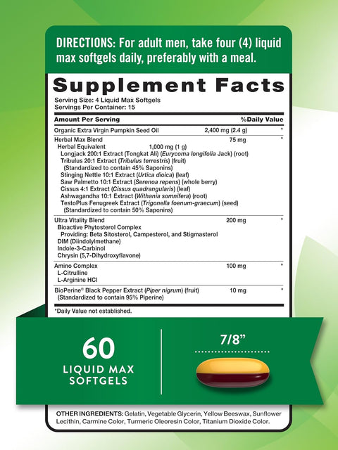 Nature's Truth, Testo Powerful Longjack Tongkat Ali+Tribulus+Fenugreek+Dım+İndole 60 Liquid Max Softgels