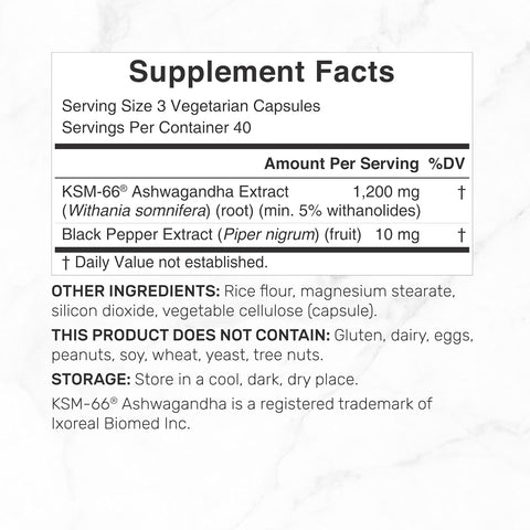 Deal Supplement KSM66 Ashwagandha %5 1,200mg with Black Pepper 120 Veggie Caps