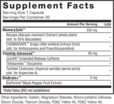 Force Factor Forebrain Nootropic Brain Memory Cognitive Bacopa and Huperzine A 30 Caps