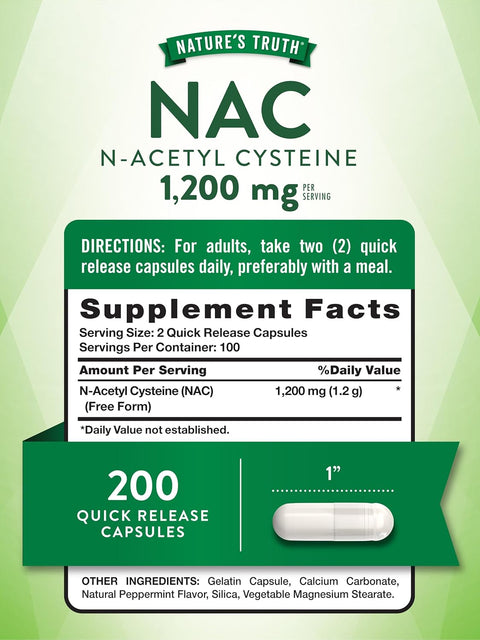 NATURES TRUTH N-Acetyl Cysteine 1200 mg NAC 200 Kapsül