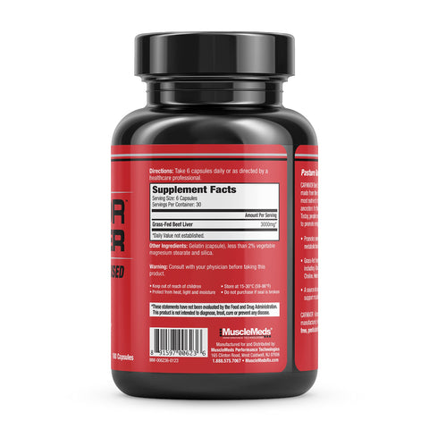Musclemeds Carnivor Grass-Fed Beef LİVER (B1+LİV52+IRON+FOLATE+COPPER+CHOLİNE+AMİNO 180 Capsules