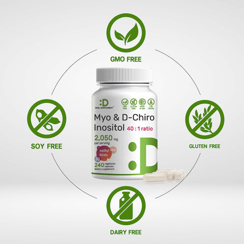 Deal Supplement Myo-Inositol Folate D-Chiro Inositol 40:1 ratio 2050 Mg Vitamin D3 240 Kapsul