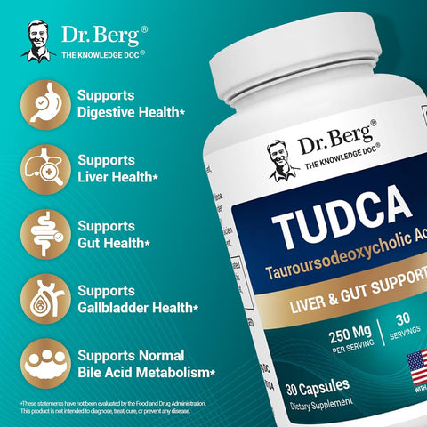 Dr. Berg TUDCA Tauroursodeoxycholic Acid Liver Health Bile Flow Gallbladder Digestive Health 30 Caps