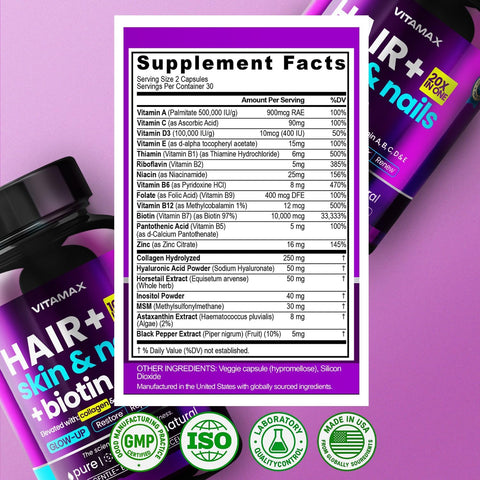 Vitamax Biotin Collagen Keratin Booster with Hyaluronic Acid Msm İnositol Astaxanthin 60 Caps