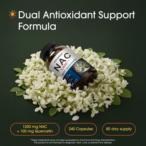 NatureBell NAC N-Acetyl Cysteine Liver Antioxidant 1200mg with Quercetin - 240 Caps