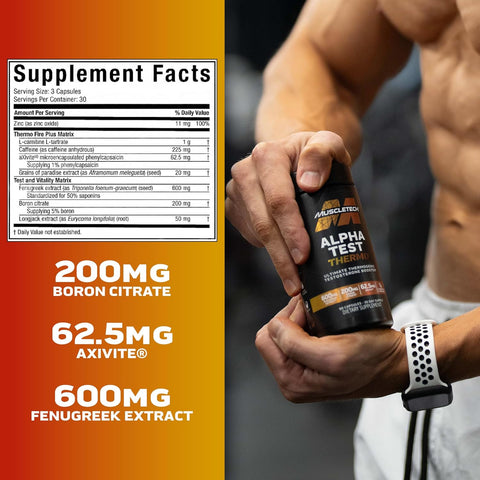 MuscleTech Thermogenic Testosterone Booster for Men AlphaTest Thermo Tribulus Terrestris 90 Caps