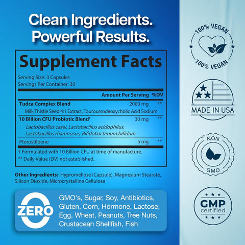 Benevolent Advanced TUDCA with 4:1 Milk Thistle and Probiotics Lactobacillus 2000mg 90 Vegan Caps