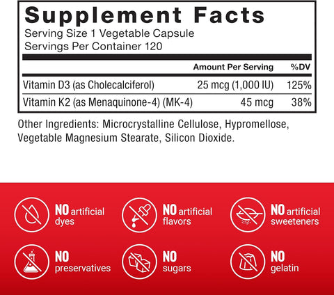 Force Factor Vitamin D3 K2 120 Caps