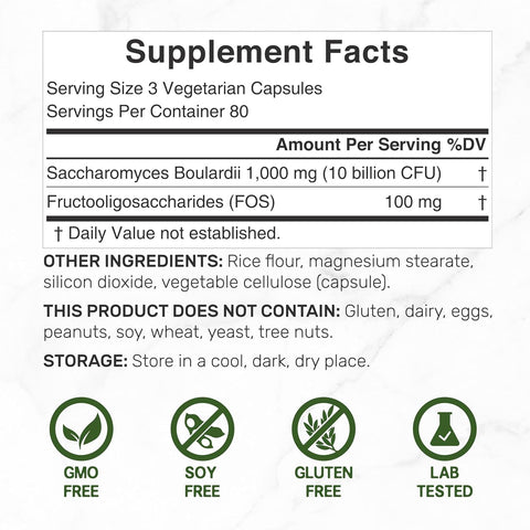 Deal Supplement Saccharomyces Boulardii Probiotics + FOS 10 Billion CFU, 240 Veggie Caps