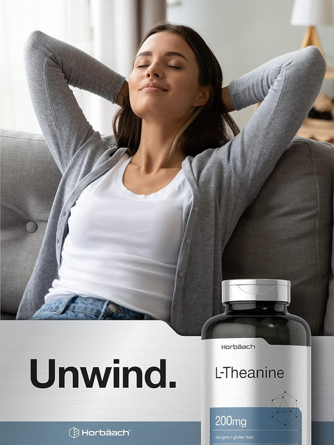 Horbäach L Theanine | 200mg | 400 Capsules | Value Size | Non-GMO, Gluten Free