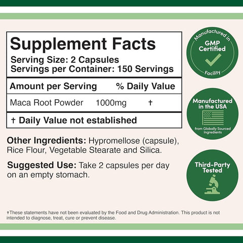 DOUBLE WOOD Maca (MATCHA) Root 1000 Mg 300 Caps - 150 SERVİS
