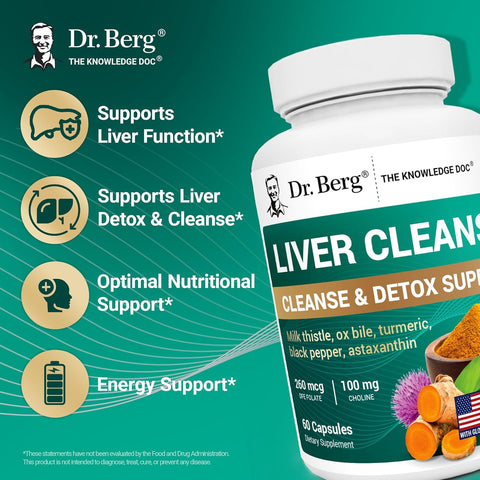Dr. Berg Liver Cleanse Detox Milk Thistle Ox Bile & Folate Liver Turmeric Choline 60 Caps