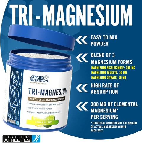 Applied Nutrition Tri-Magnesium(Magnezyum) Complex (Glycinate+Taurate+Citrate+) Powder 50 Servis