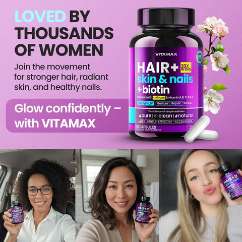 Vitamax Biotin Collagen Keratin Booster with Hyaluronic Acid Msm İnositol Astaxanthin 60 Caps