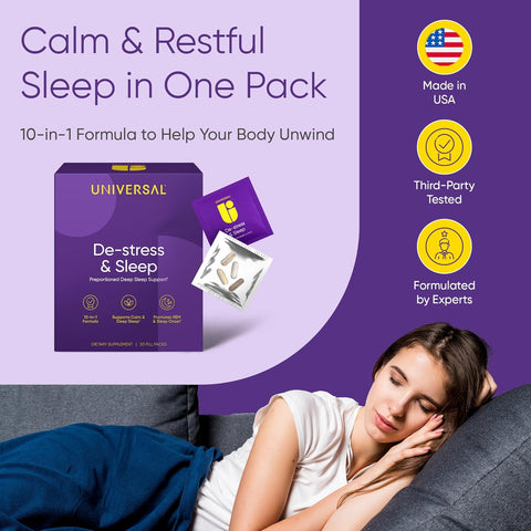 Universal U De-Stress & Sleep Multivitamin Ashwagandha & Theanine & Valerian Root & Melatonin 30 Pill Packs