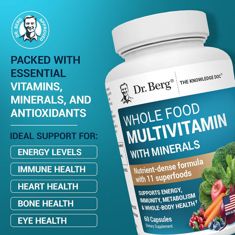 Dr. Berg Whole Food Multivitamin with Minerals Trace Mineral Benfotiamine Folate Alpha lipoic Acid 60 Caps