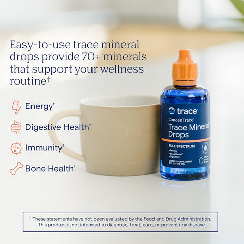 Trace Minerals ConcenTrace Mineral Drops, 70+ Energy & Digestive Health & Bone Health & Immunity Sulfate & Boron 48 Servis