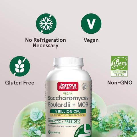 Jarrow Formulas, Vegan Saccharomyces Boulardii Probiyotik + Prebiyotik MOS, 5 Billion CFU, 90 Veggie Caps