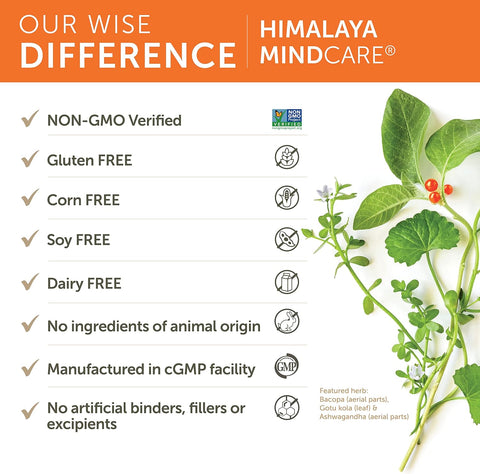 Himalaya MindCare Nootropic Herbal Brain for Memory and Focus Bacopa Ashwagandha 60 Caps