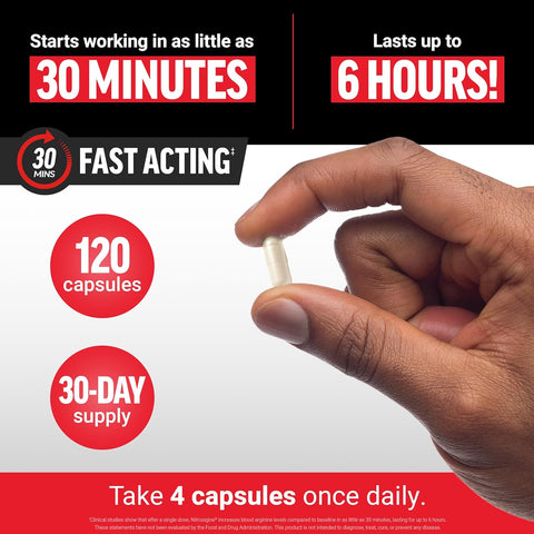FORCE FACTOR Nitric Oxide Booster Fast-Acting L-Arginine Citrulline Maximize Muscle Pumps 120 Caps