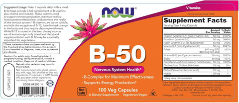 Now Foods Vitamin B-50mg Folate Paba Choline İnositol 100 Caps