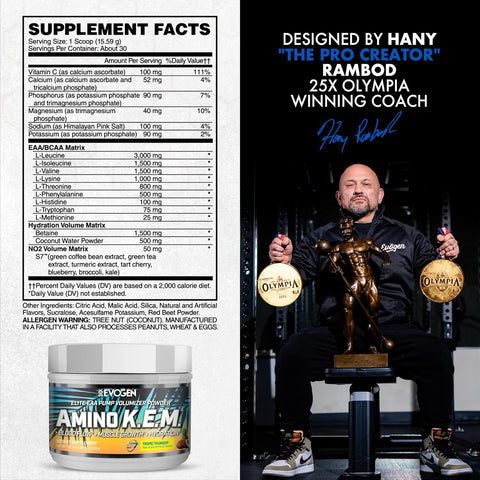 Evogen Amino K.E.M EAA & BCAA Powder Pump Amino Acids Muscle Growth Hydration 468 gr