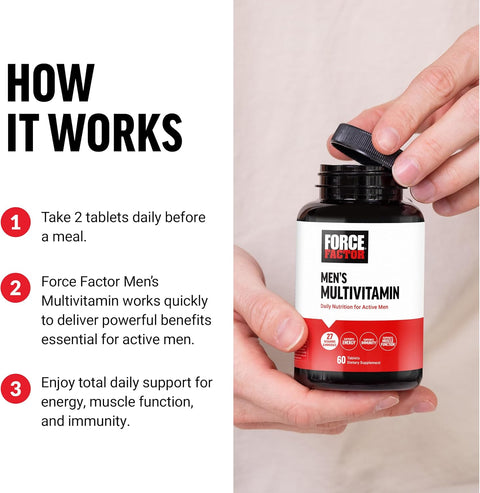 Force Factor Men’s Multivitamin  for Men Plus Amino Acids 27 Vitamins and Minerals Support Energy, and Immunity, 60 Tablet