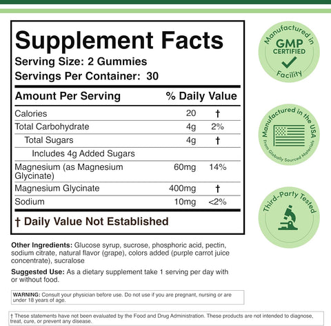 Double Wood High Magnesium Glycinate 400mg 60 Gummies