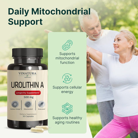 VINATURA Urolithin A 500mg Urolithin A+ Antioxidants Anti-Aging & Mitochondrial Support 30 Caps